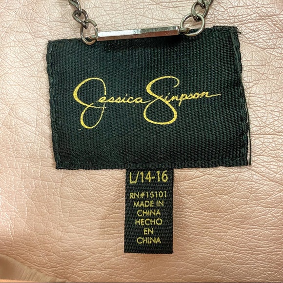 Jessica Simpson Faux Leather Satin Embroidered Sleeve Light Pink Floral Jacket L - Picture 4 of 11